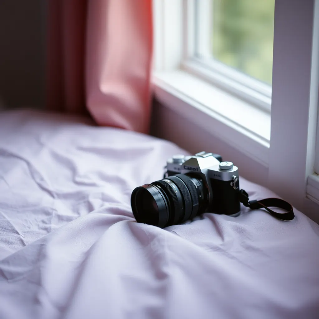 A film camera in soft window light